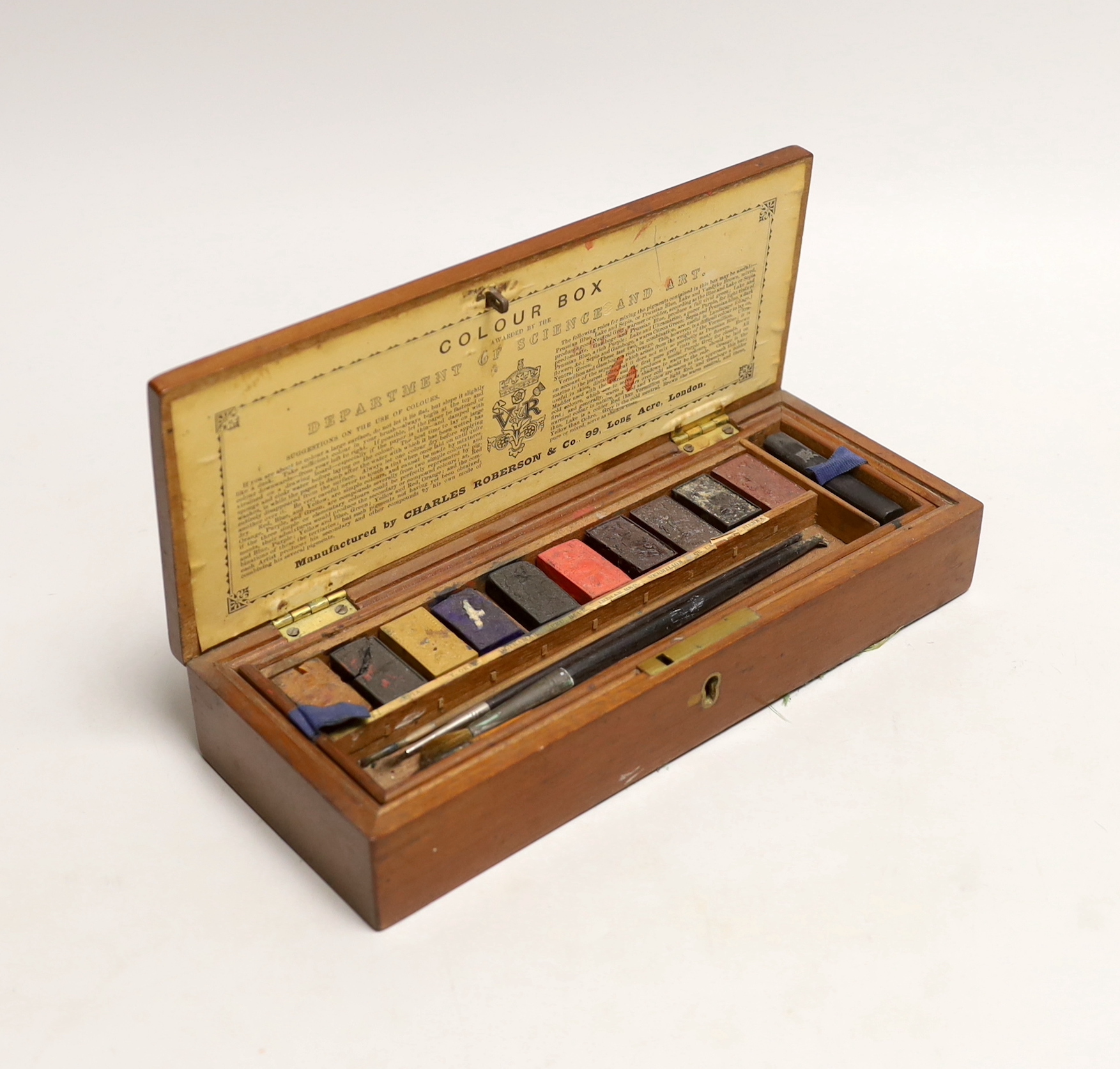 A Charles Roberson mahogany cased watercolourist's paints